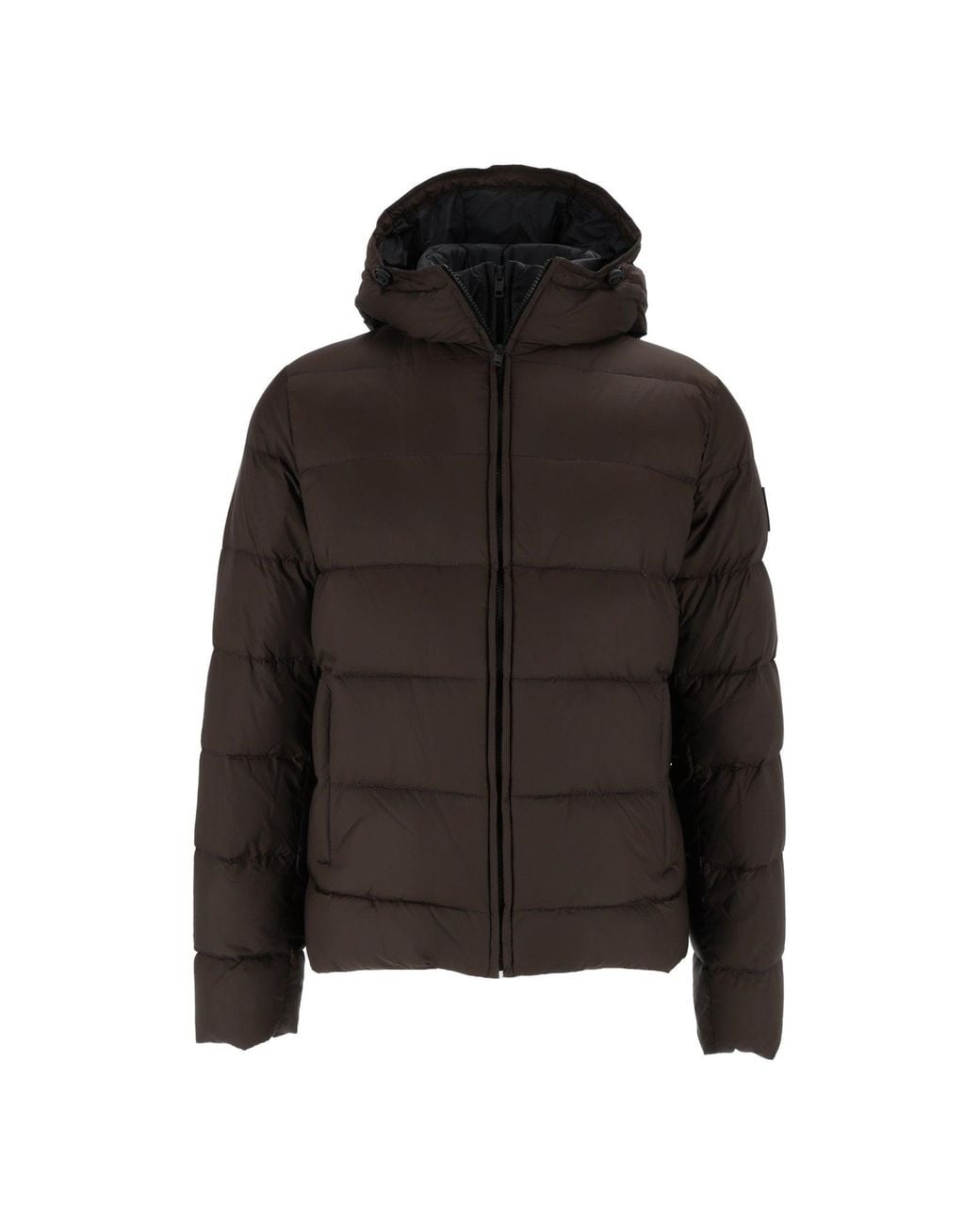 Fay Black Hooded Horizontal Quilted Down Jacket