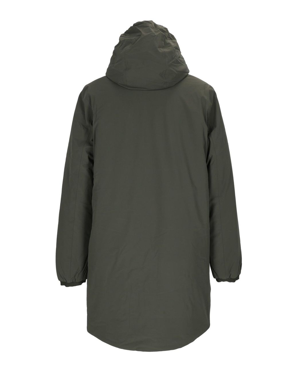 K-Way Gray 3/4 Length Padded Jacket With Hood And Stripe Detail