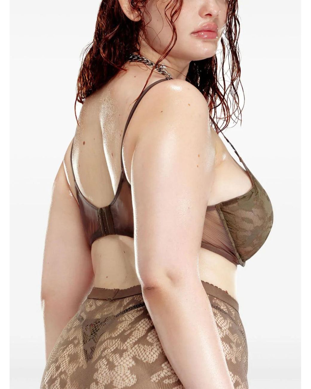 Diesel X Fenty By Rihanna Brown C-Camo-Lace-Plunge-Bra