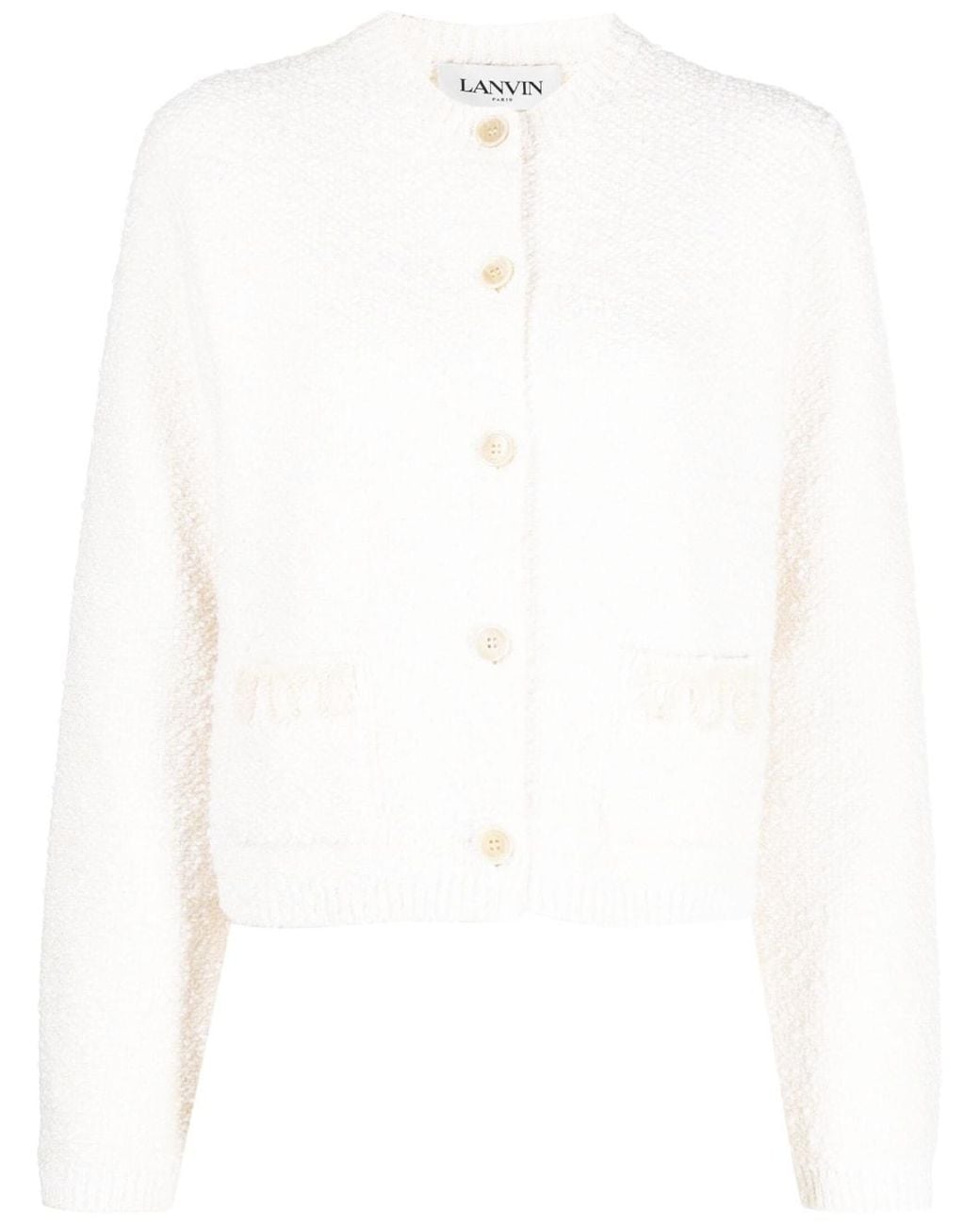 Lanvin White Rd Nk Ls Embroidered Cardi