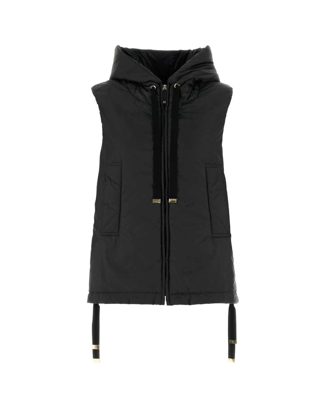 MM THE CUBE Black Polyester Sleeveless Padded Jacket With Silk-Blend Padding And Glossy Finish
