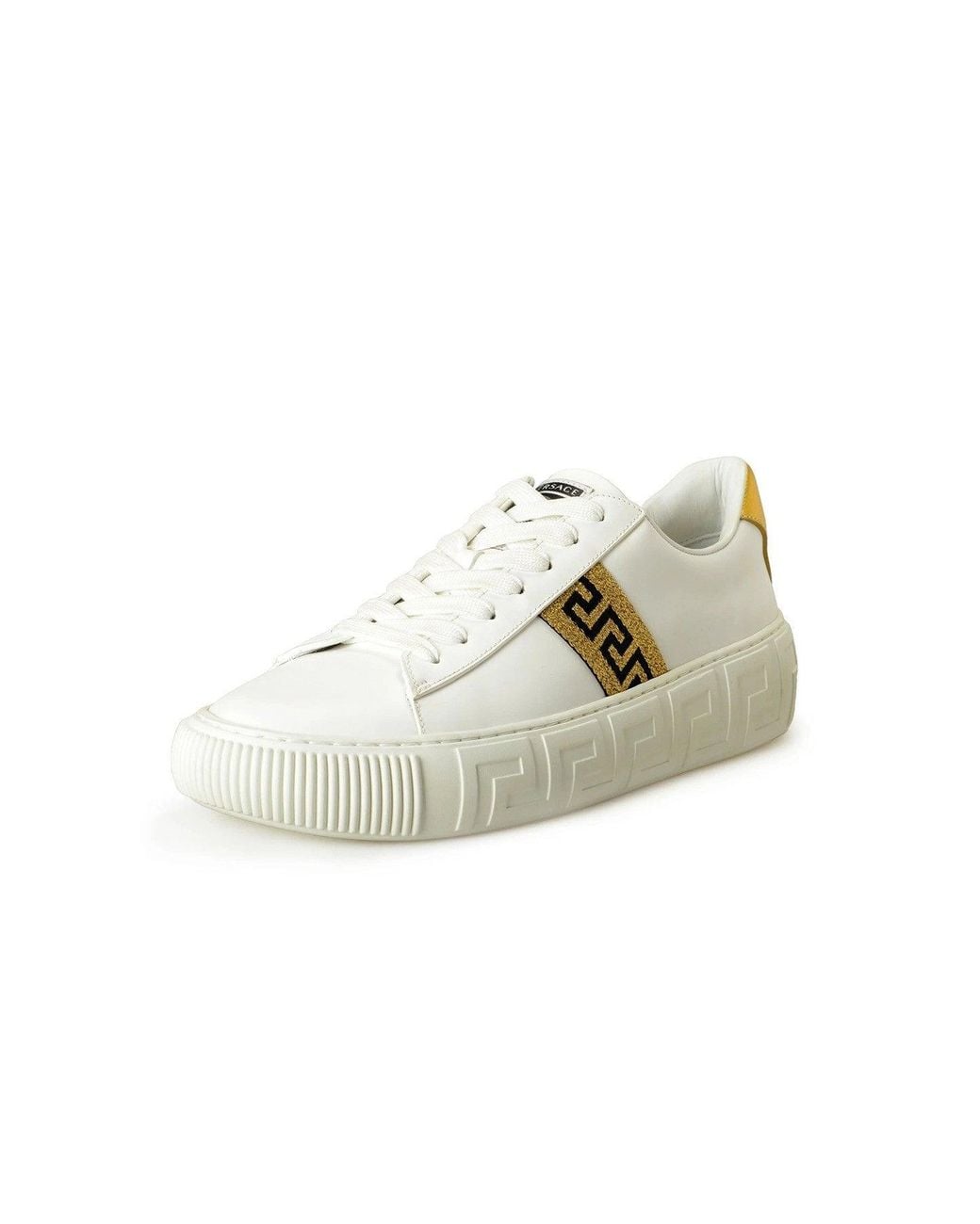 Versace White Calfskin Flatform Lace-Up Sneakers