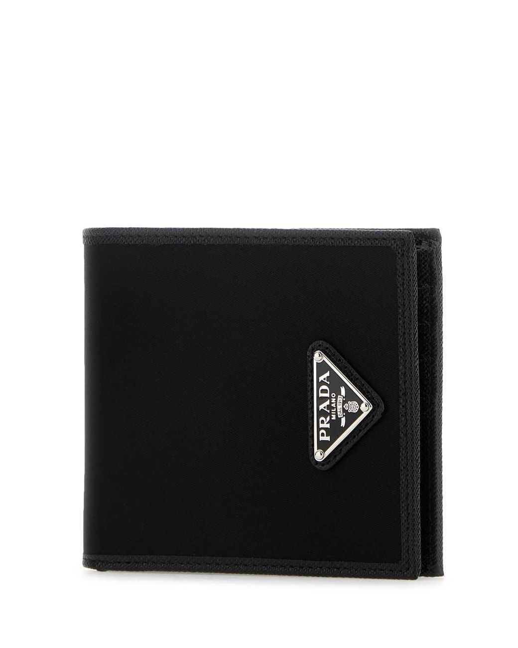Prada Black Re-Nylon Saffiano Leather Triangle Logo Wallet for men