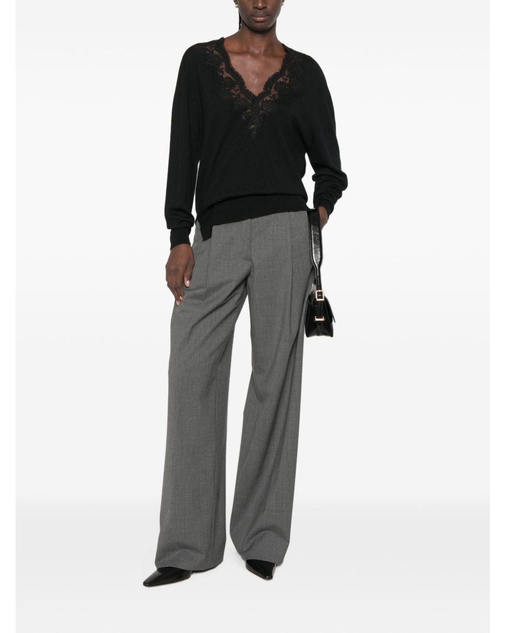 ERMANNO FIRENZE Black Wool V Necked Sweater