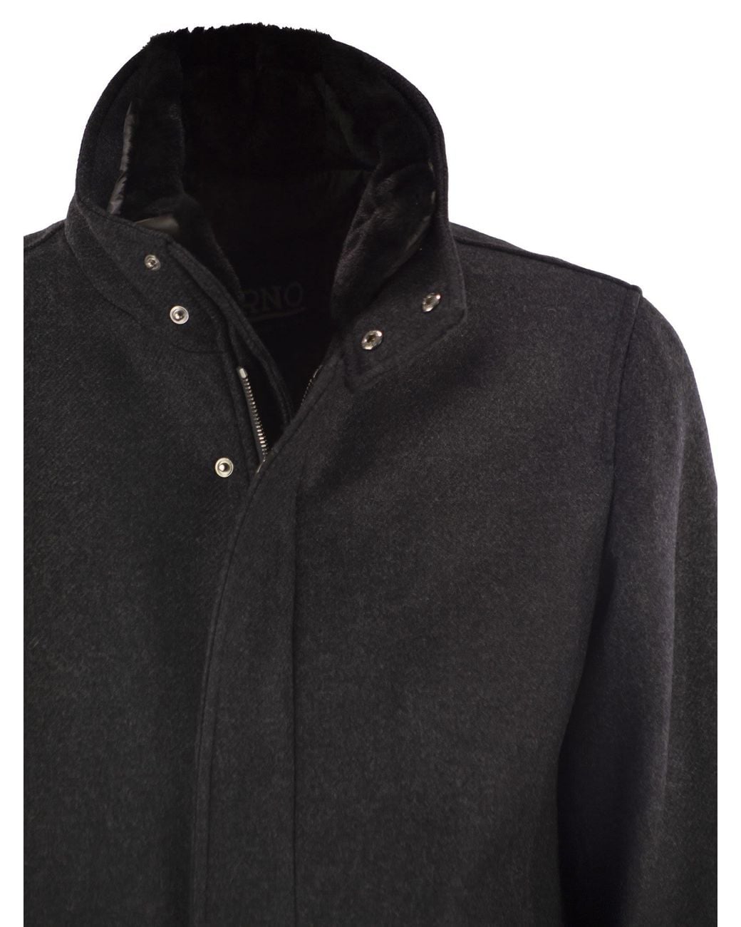 Herno Gray Wool Coat With Detachable Collar for men