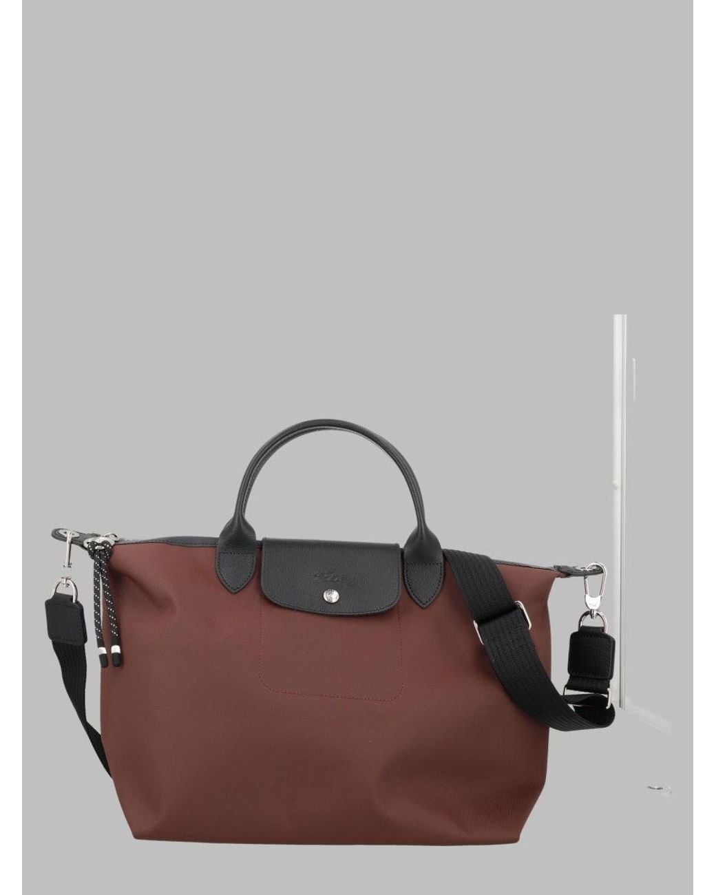 Longchamp Brown Foldable Tote Bag With Top Handles And Shoulder Strap