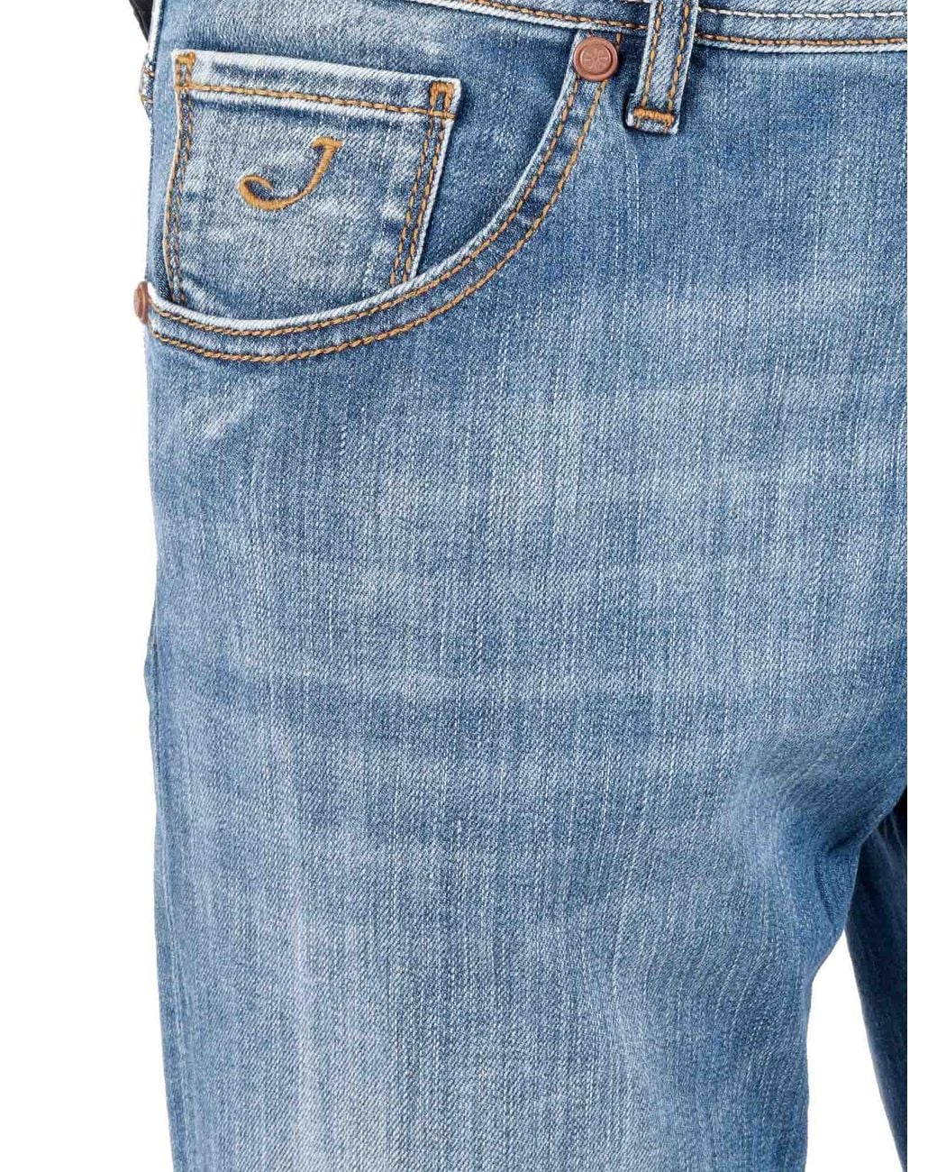 Jacob Cohen Blue Cropped Slim Fit Scott 5 Pockets Pants for men