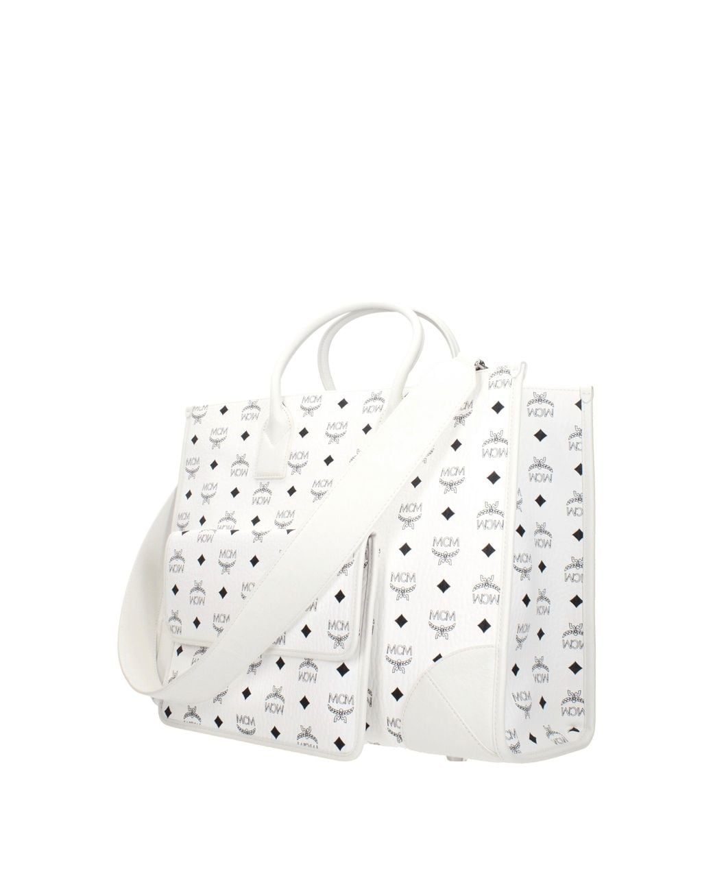 MCM White Borse A Mano Munchen Donna Pelle Bianco/Bianco Ottico