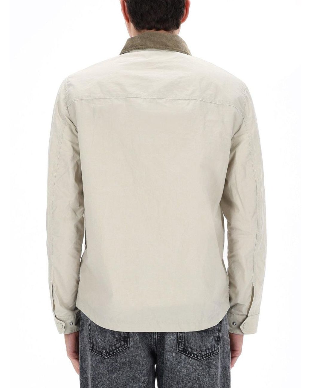Belstaff White Cotton Button-Front Overshirt With Corduroy Collar for men