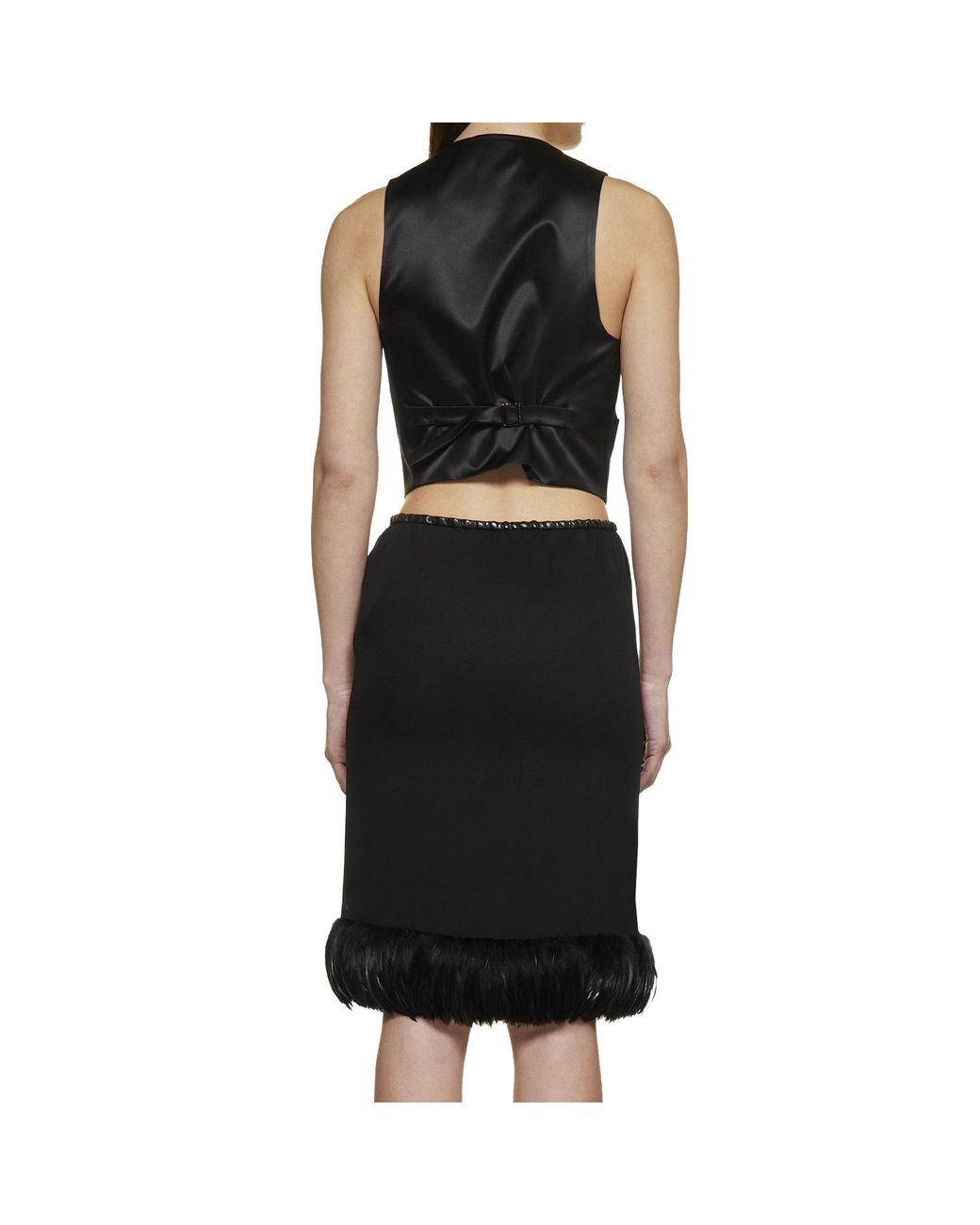 Saint Laurent Black Feathers Trim Silk Skirt