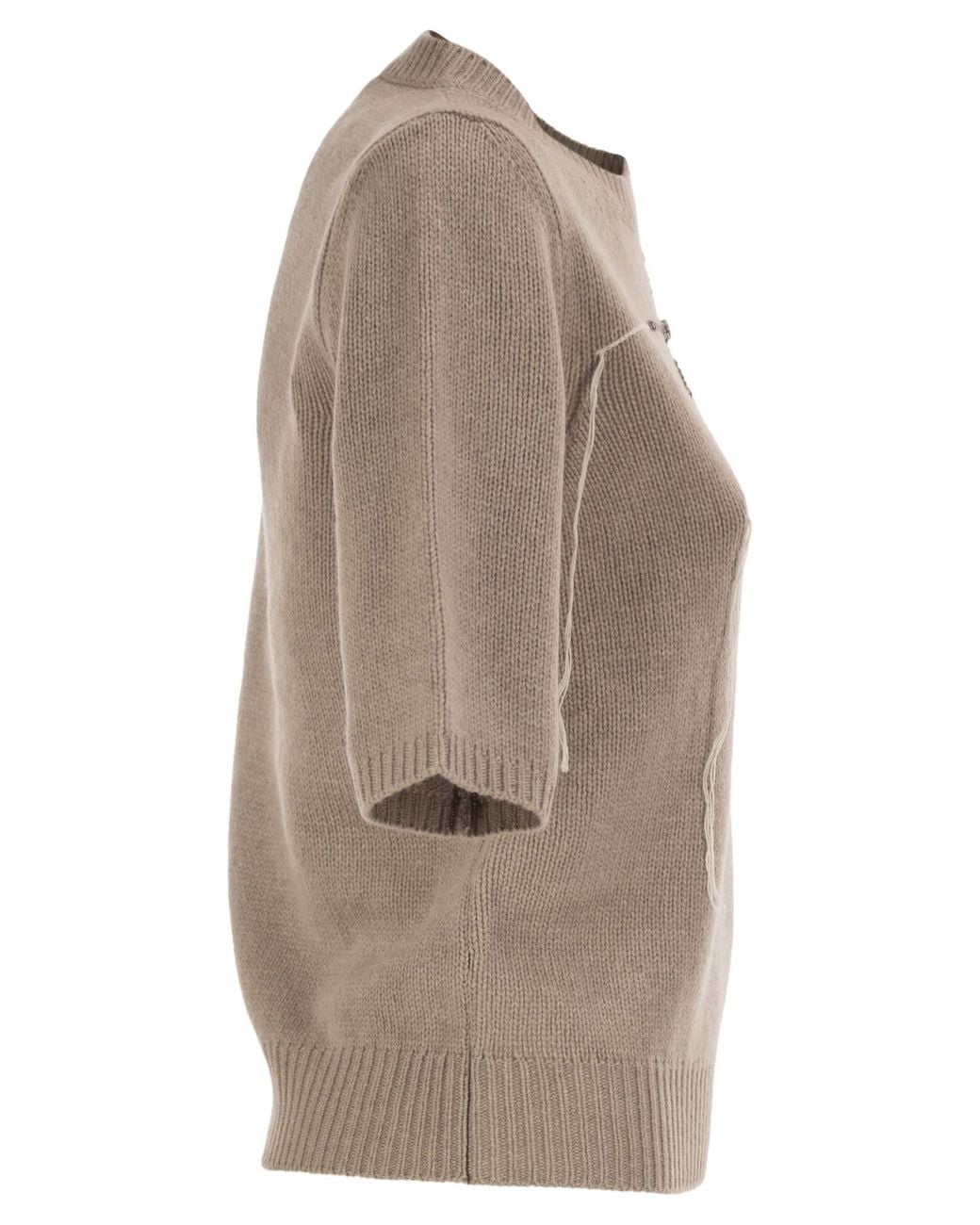 Fabiana Filippi Gray Wool, Silk And Cashmere Sweater With Jewel Embroidery And Rhinestone Details