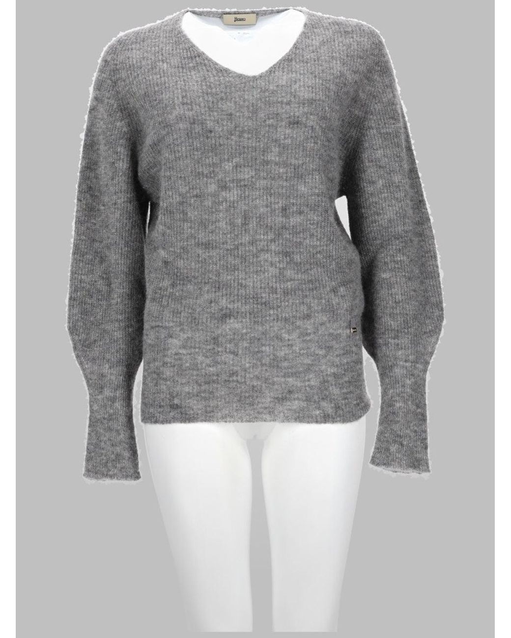 Herno Gray V-Neck Alpaca Blend Sweater