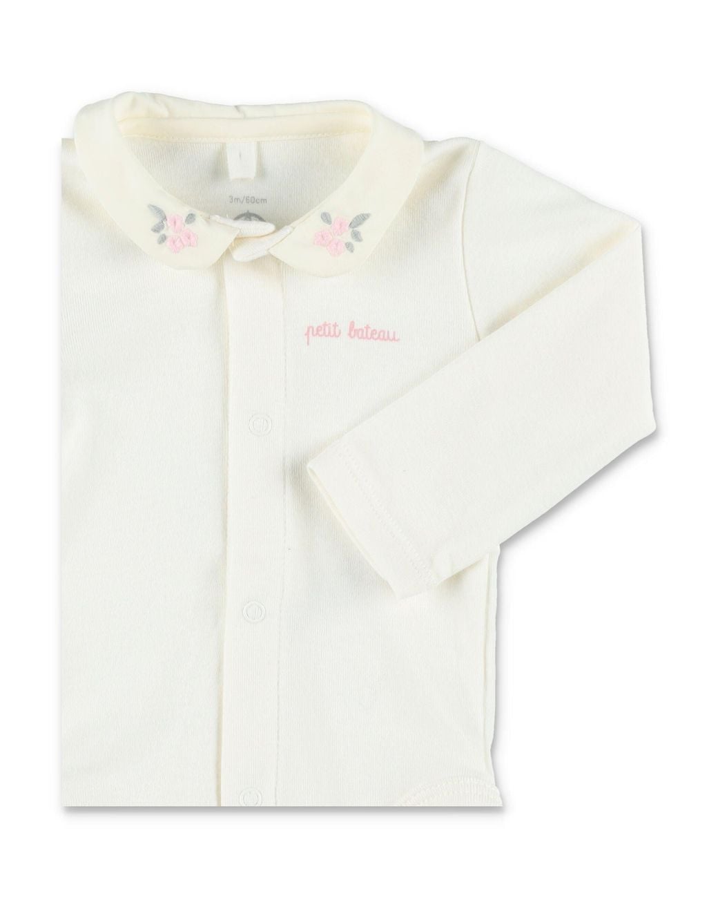 Petit Bateau White Mini Floral Embroidered Cotton Bodysuit With Peter Pan Collar