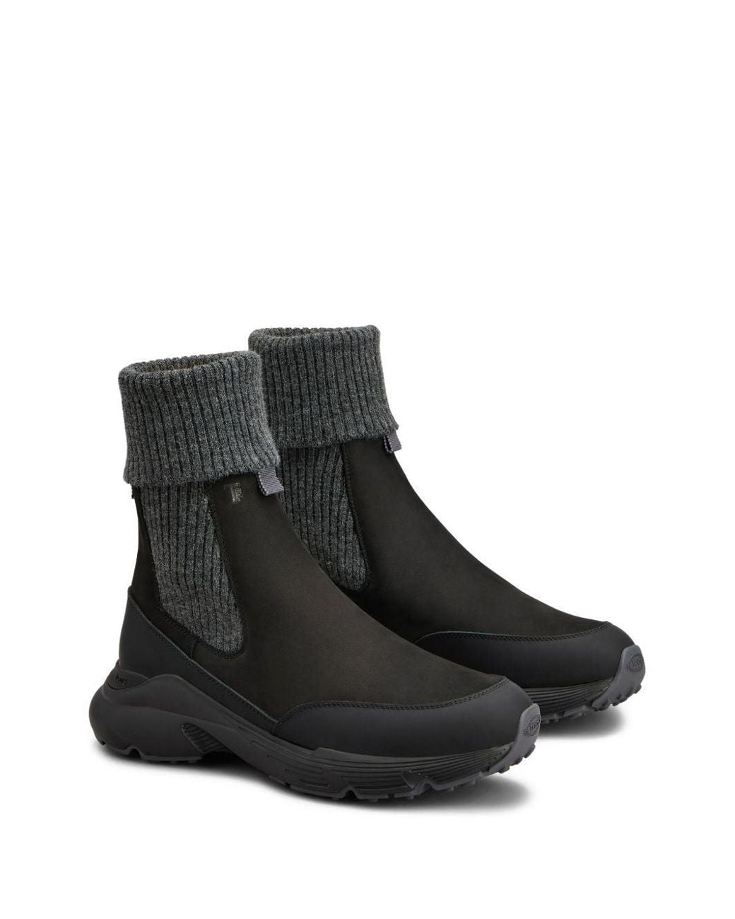 Tod's Black Leather Knitted Chelsea Boots