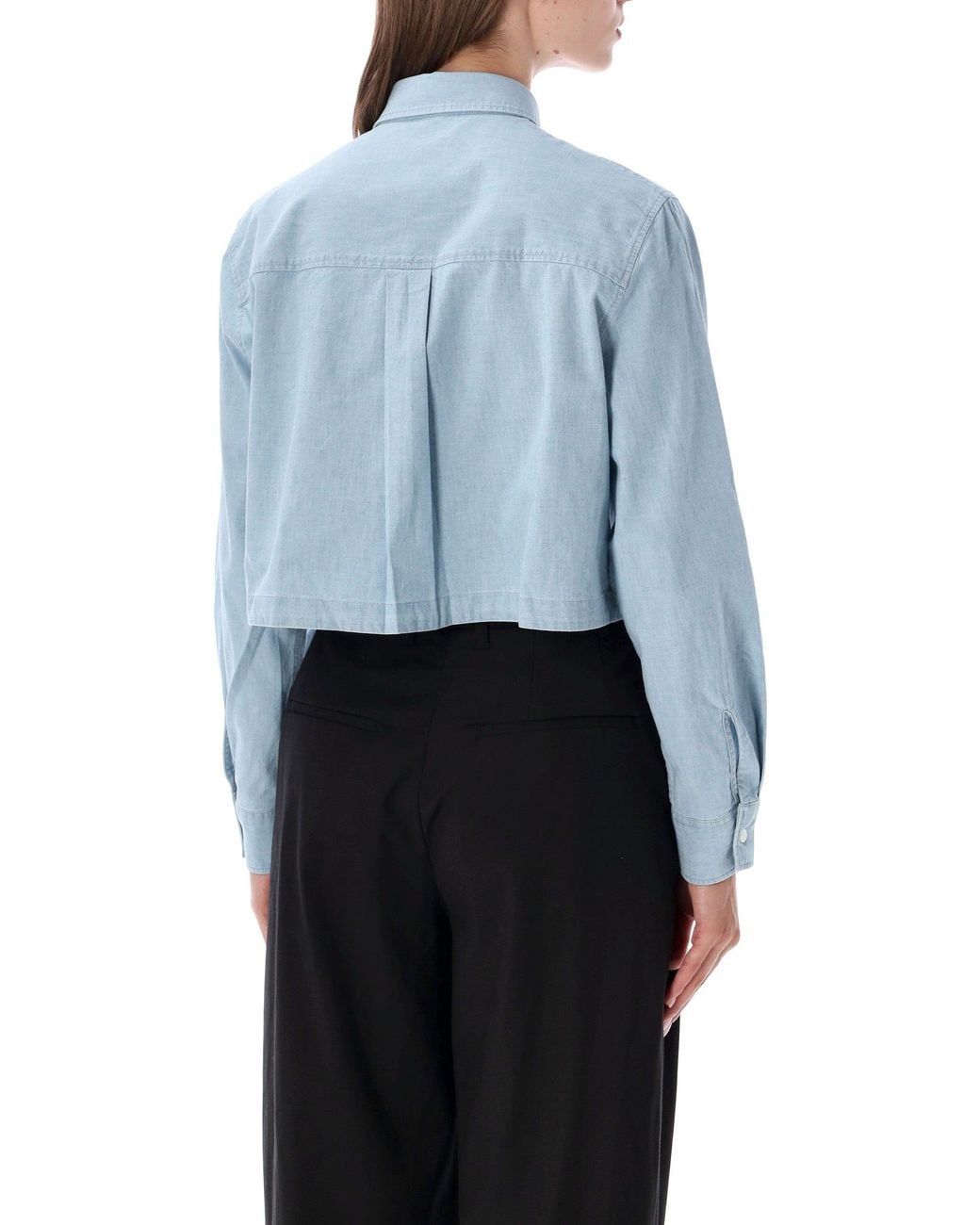 Maison Kitsuné Blue Cropped Button-Front Cotton Shirt