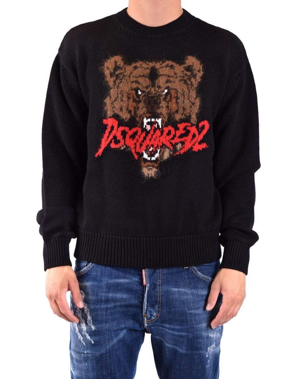 DSquared² Black Jacquarded Crewneck Pullover for men