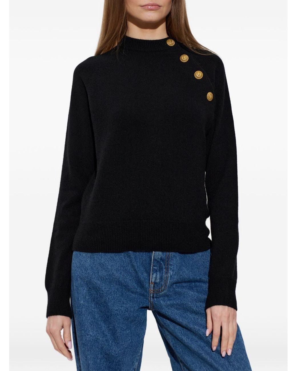 Balmain Blue Cashmere Crewneck Sweater