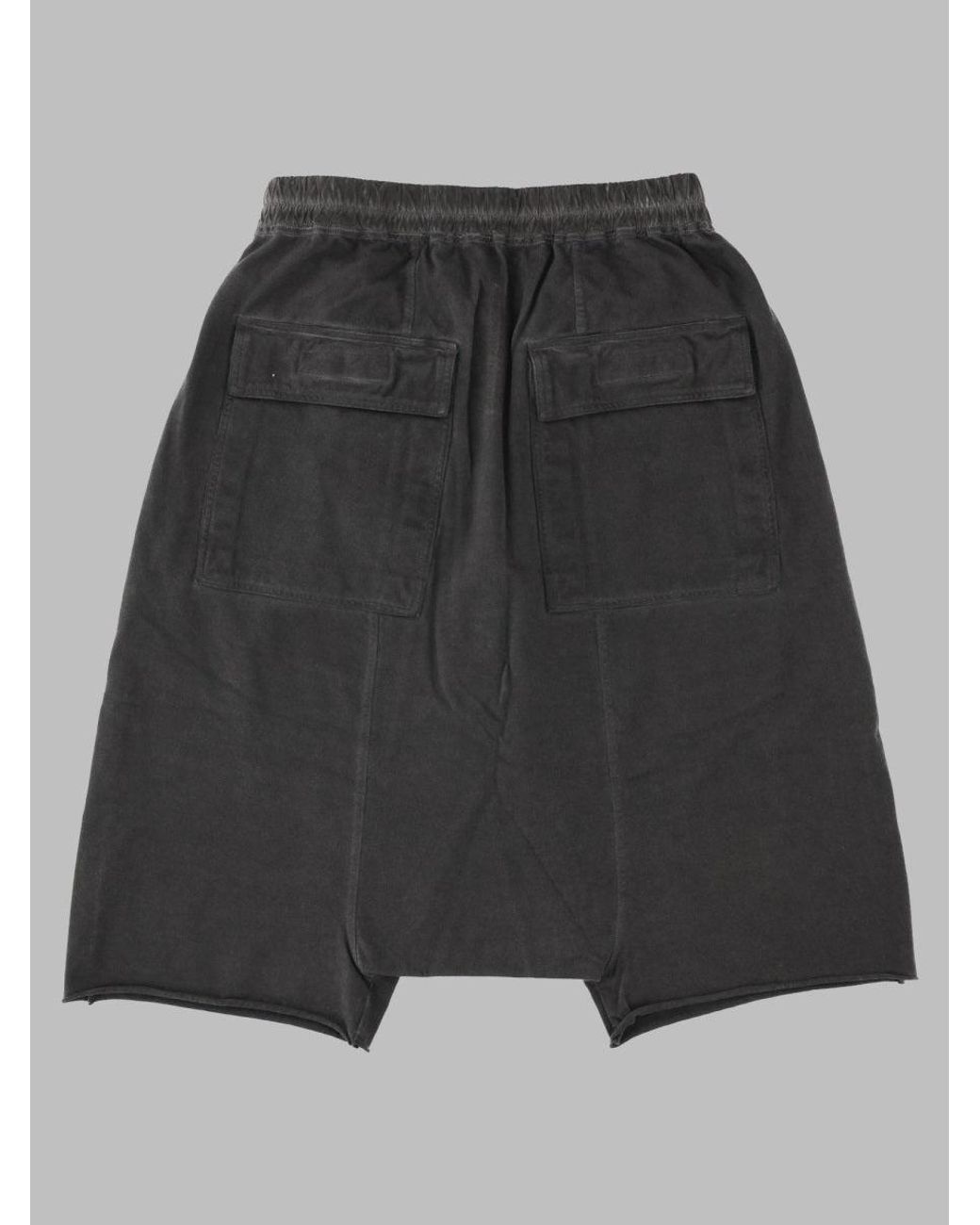 Rick Owens Black Contrast Drawstring Flap Pocket Cotton Shorts for men