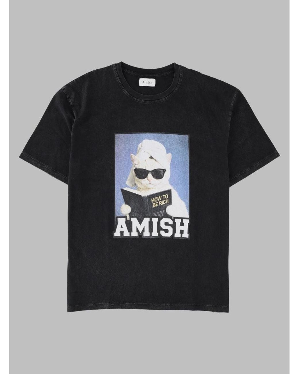 AMISH Black T Shirt Con Stampa "Rich Cat"