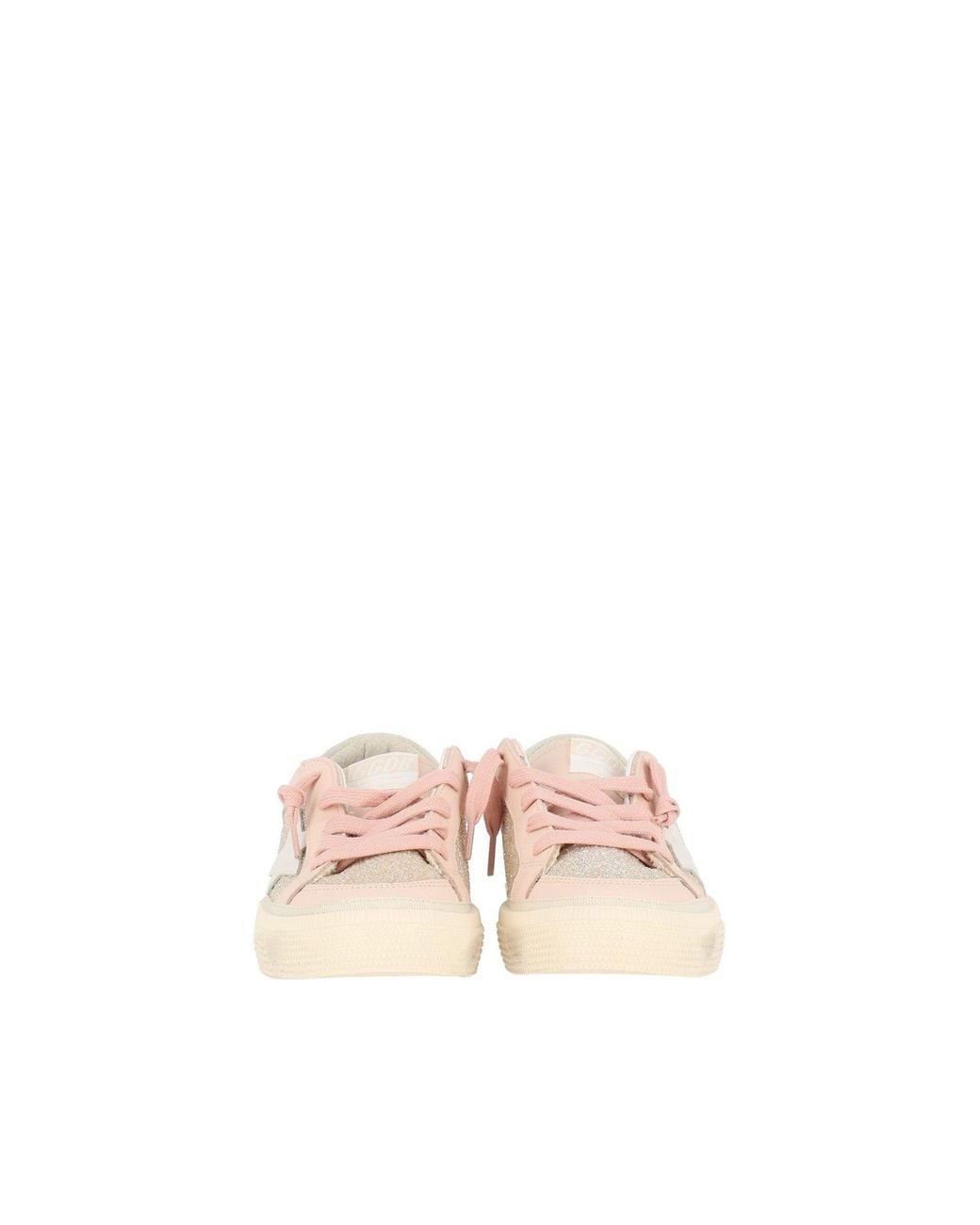 Golden Goose Deluxe Brand Natural Sneakers May With Double Quarter And Toe Glitter And Leather Upper Leather Star Tongue And Toe Suede Heel Pale/Milk