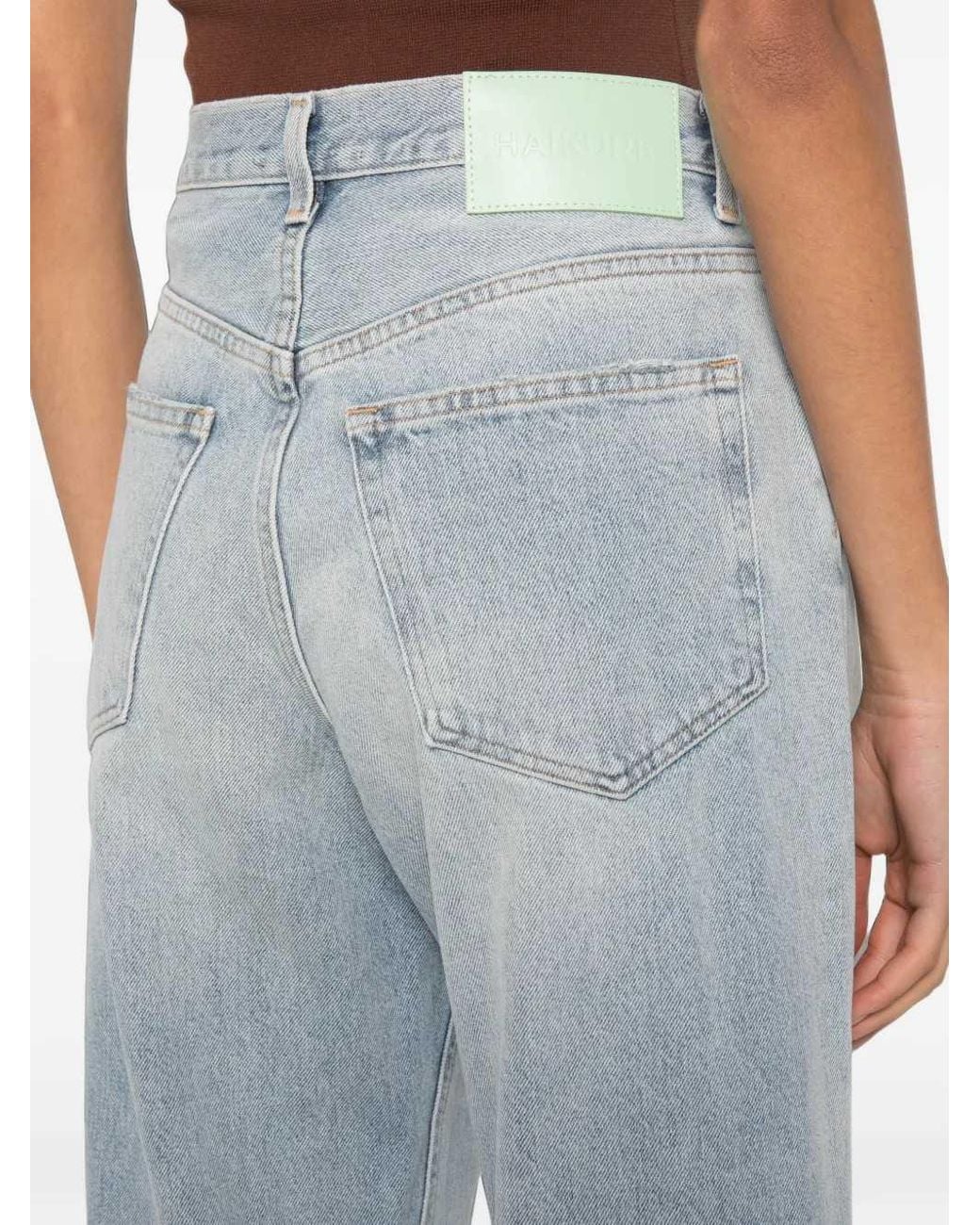 Haikure Blue Wide Leg Jeans With A Distressed Finish
