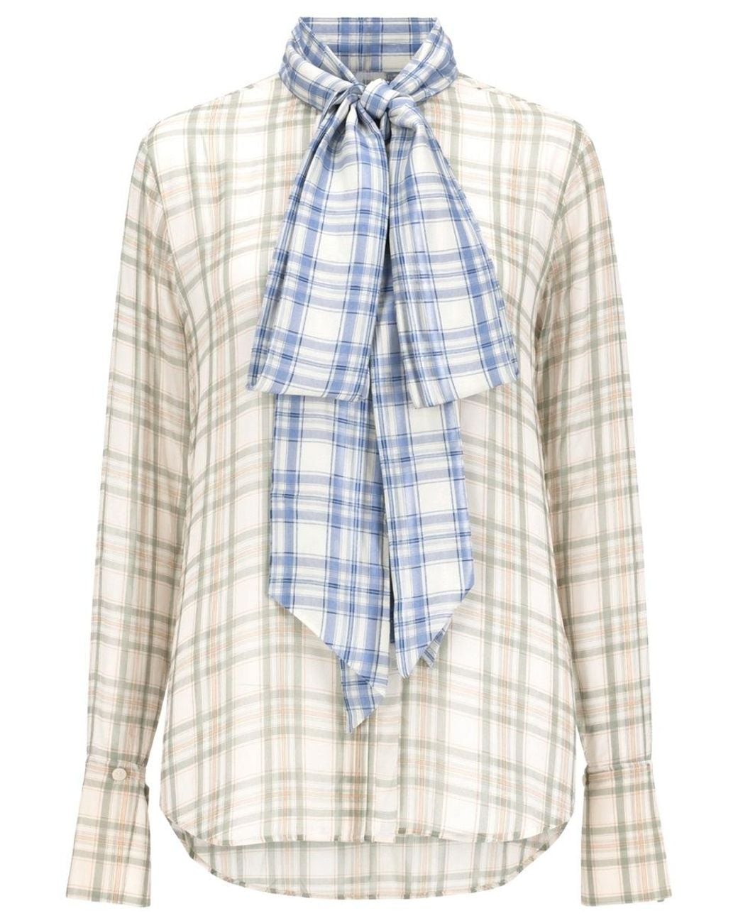 Acne Blue Silk Blouse With Bow Detail