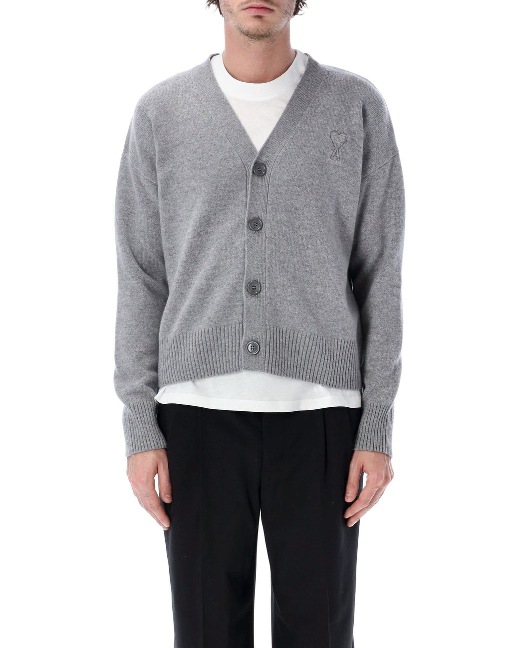 AMI Gray Adc Knit Cardigan for men