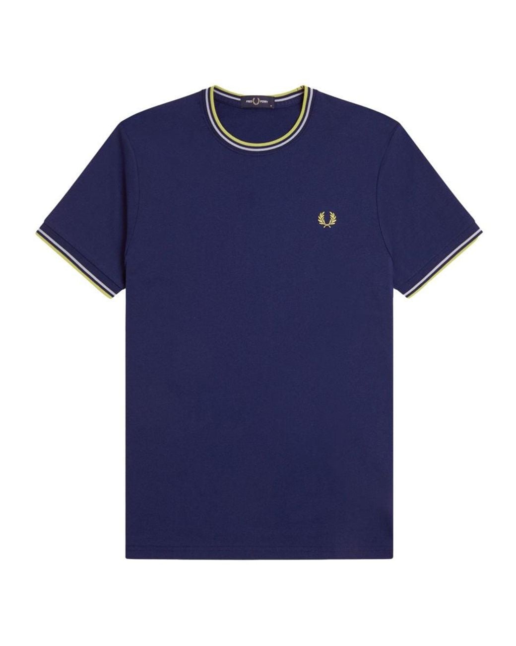 Fred Perry Blue T Shirt Con Doppia Riga