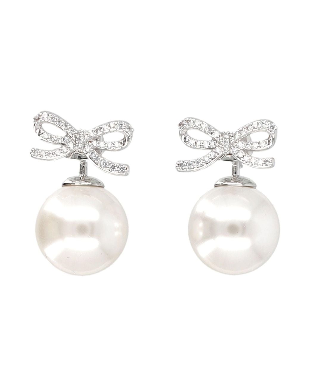 Self-Portrait White Bow-Detail Crystal & Faux Pearl Stud Earrings