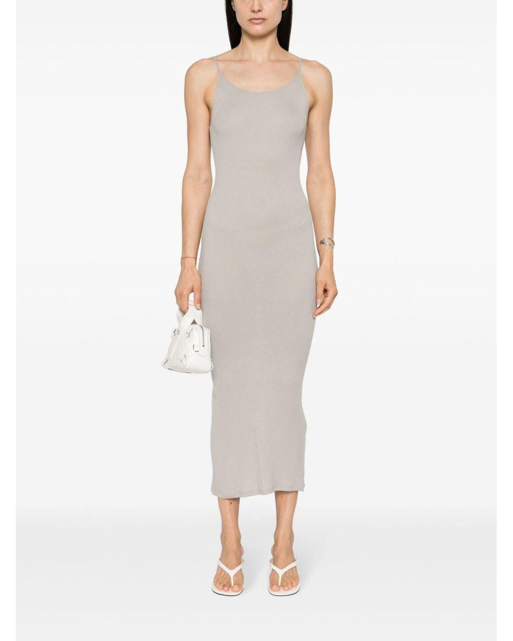 Majestic White Ribbed Viscose Long Dress