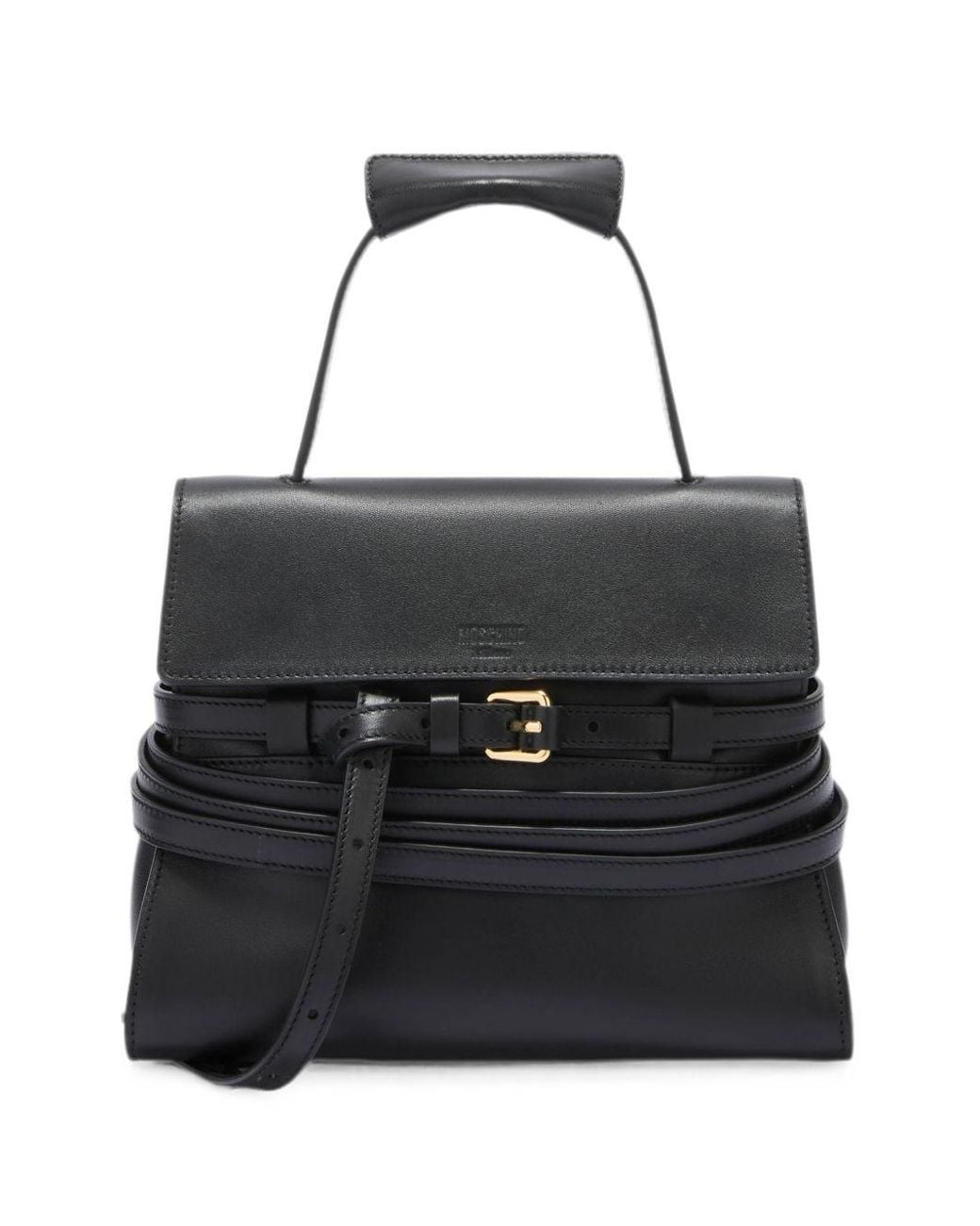 Moschino Black Sheepskin Foldover Top Handle Bag