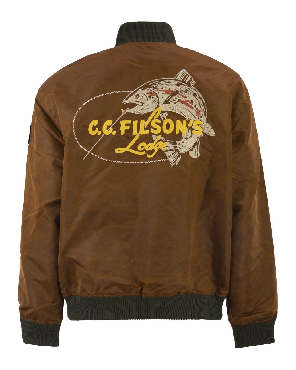 Filson Brown Technical Nylon Bomber Jacket With Heritage Embroidery