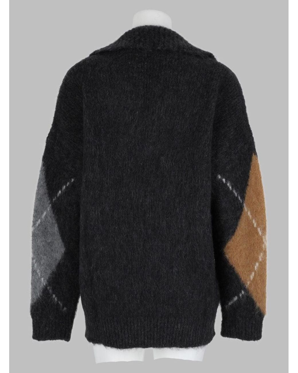 Filippa K Black Argyle V-Neck Collared Alpaca-Blend Sweater