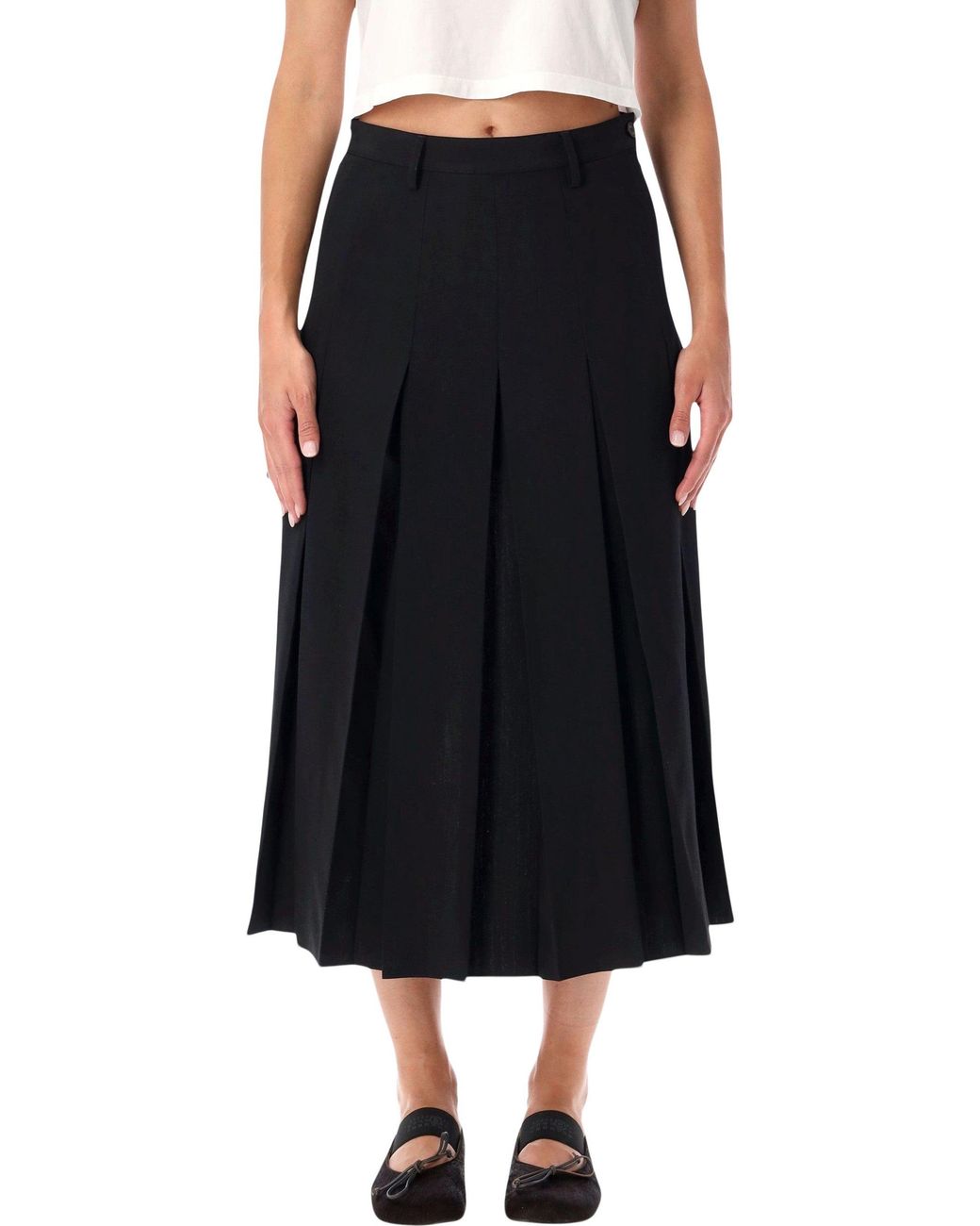 MM6 by Maison Margiela Black Pleated Midi Skirt