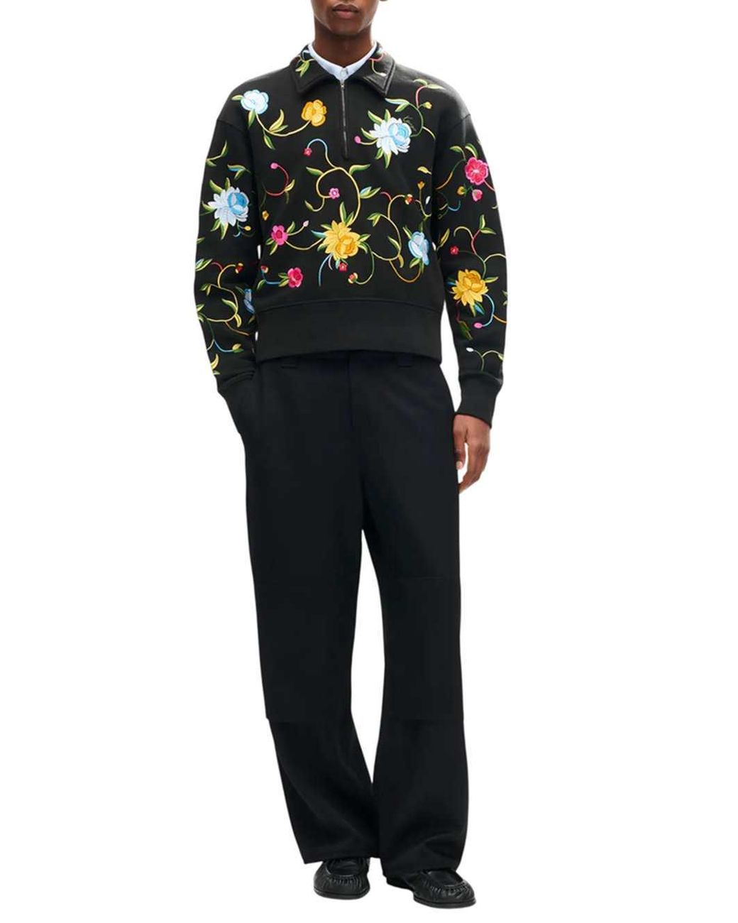 KENZO Black Wildflower' Embroidered Half-Zip Cotton Sweatshirt
