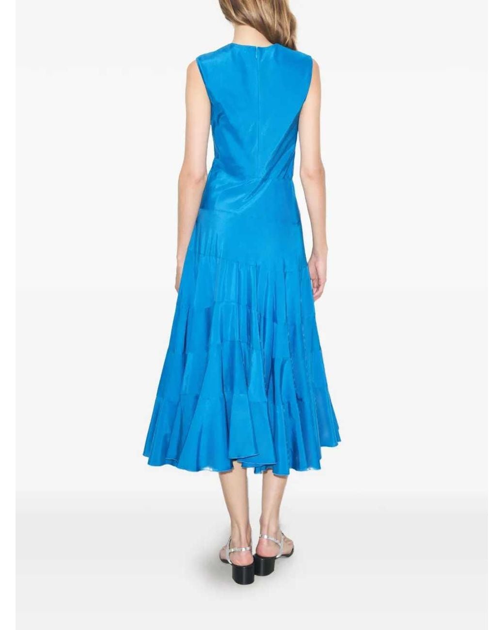 Tory Burch Blue Flared Cotton Silk Dress