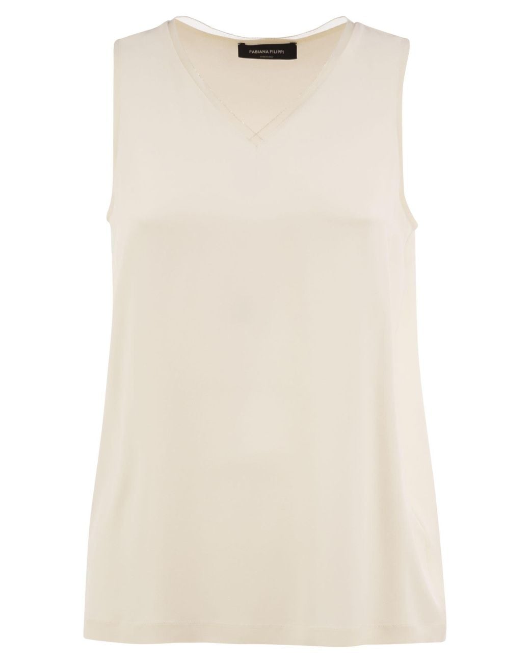 Fabiana Filippi Natural Silk-Blend Sleeveless V-Neck Top