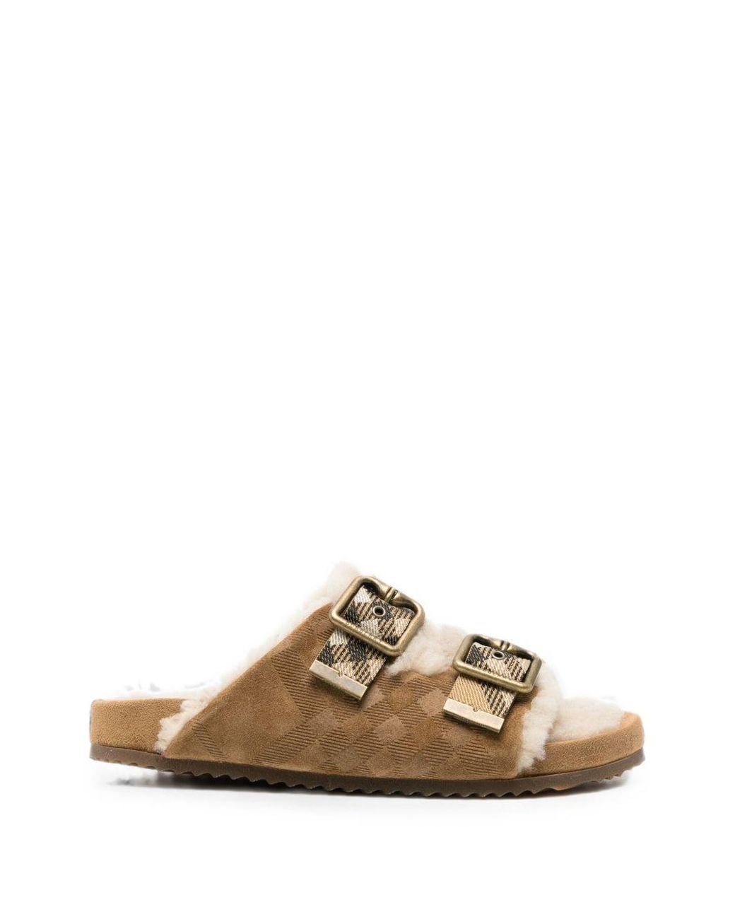 Burberry Brown Urchin Check Shearling Sandals