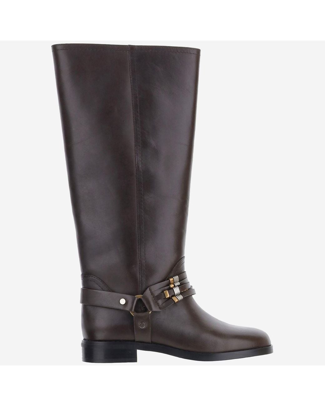 Pinko Brown Leather Boots With Logo