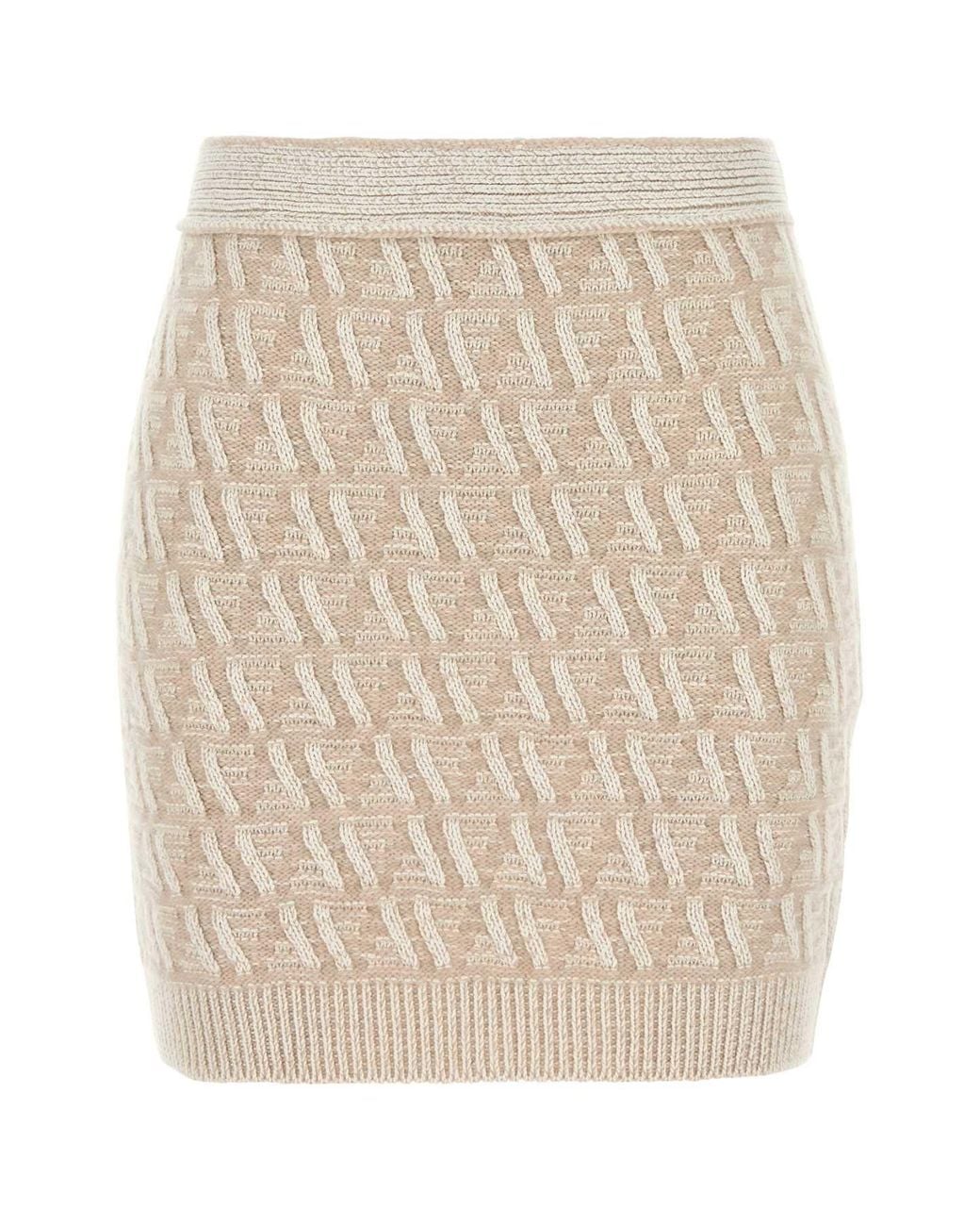 Fendi Natural Embroidered Silk Blend Mini Skirt