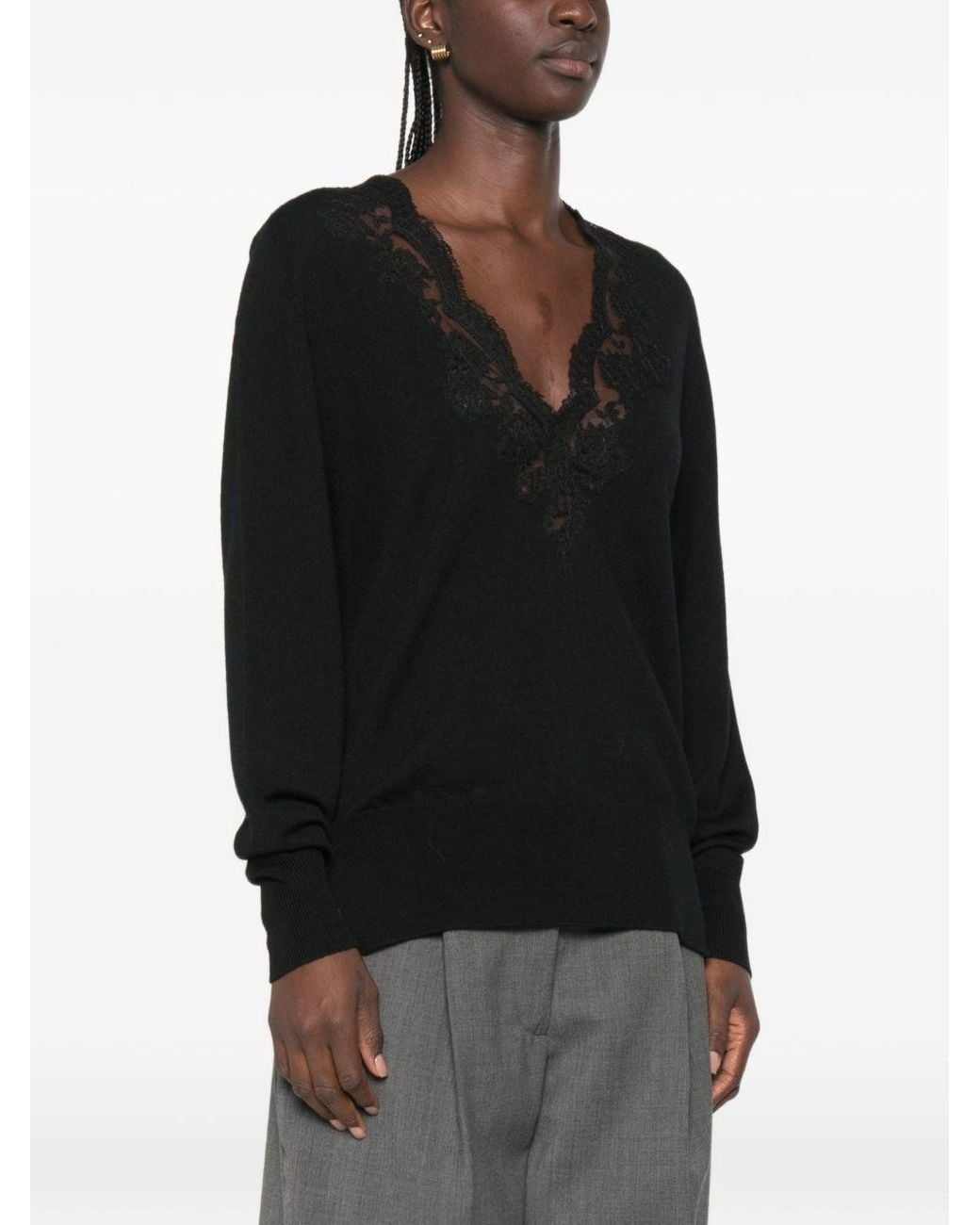 ERMANNO FIRENZE Black Wool V Necked Sweater