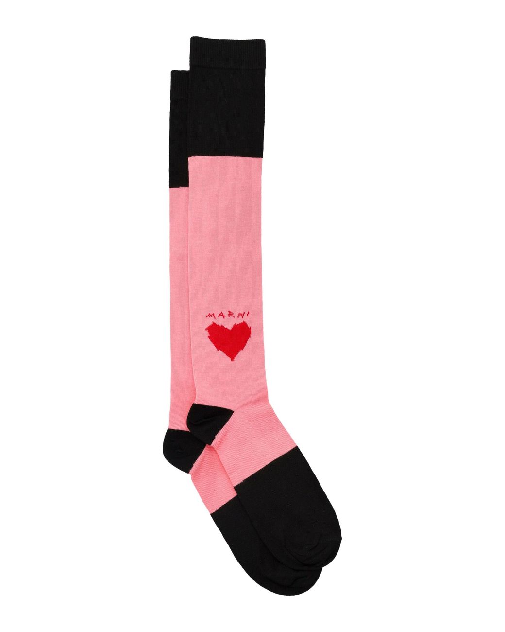 Marni Red Graphic Color-Block Knit Socks With Heart Motif, Logo And Contrasting Toe