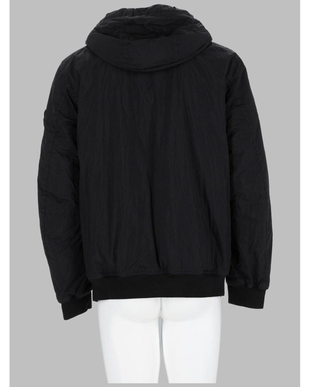 Stone Island Black Giacca Bomber Con Patch Logo E Cappuccio for men