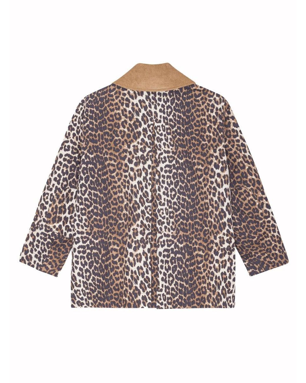 Ganni Black Leopard Print Midi Jacket