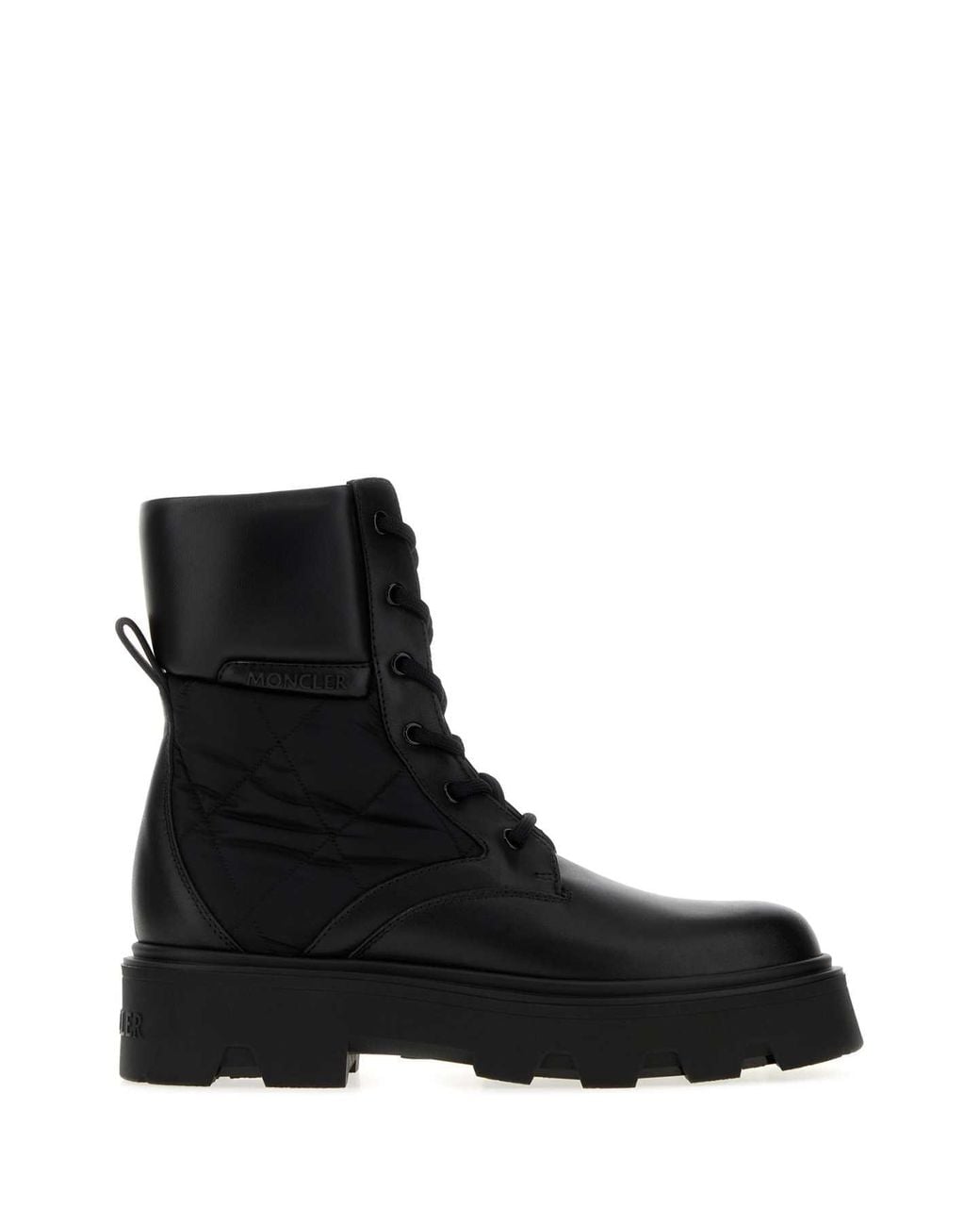 Moncler Black Leather And Fabric Aurea Ankle Boots