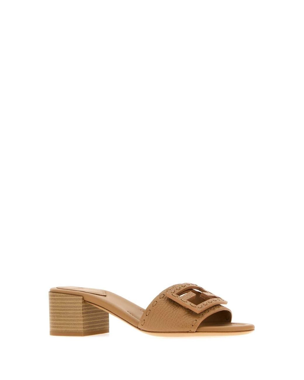 Fendi Brown Camel Leather Baguette Mules