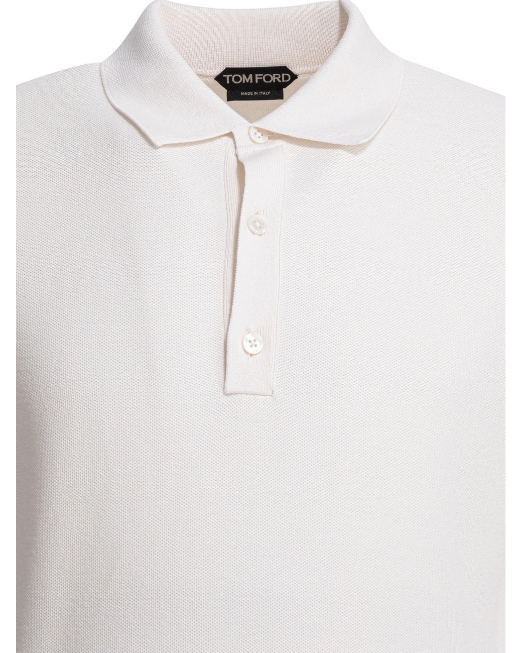 Tom Ford White Silk And Cotton Pique Polo Shirt for men