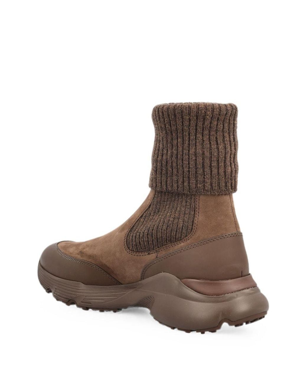 Tod's Brown Leather Knitted Chelsea Boots