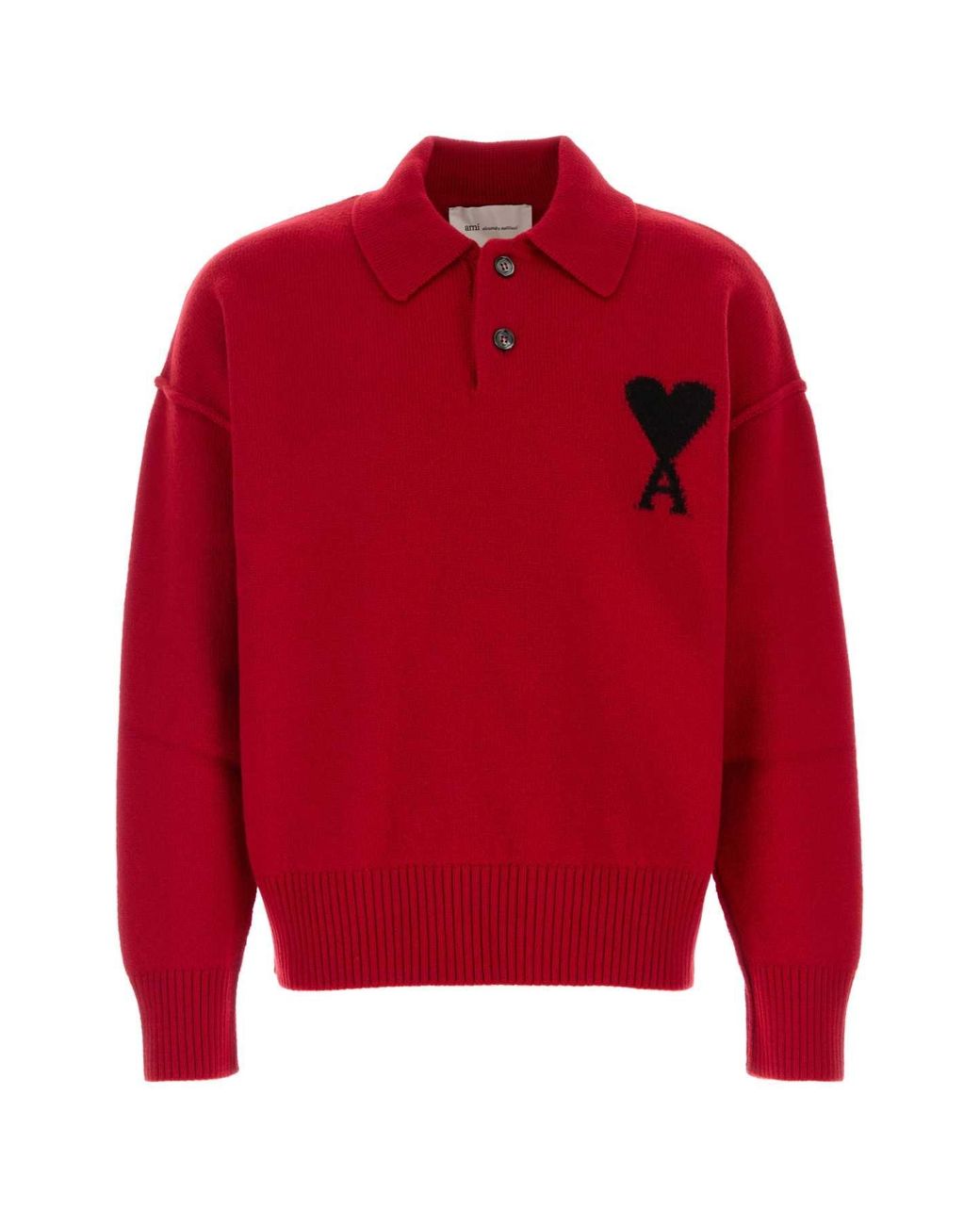 AMI Red Wool Polo Shirt