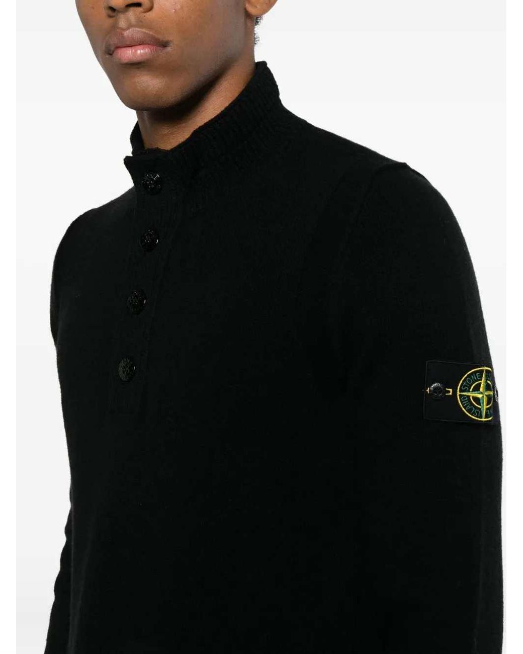 Stone Island Blue Button-Detail High-Neck Sweater for men